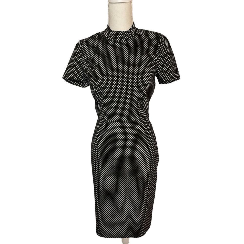 NWT JCrew Mock Neck Jacquered Sheath Dress Black/ Metallic Gold Short Sleeve Siz